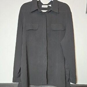 Apparenza‎ Striped Button Down Shirt, Black, Women's 2X